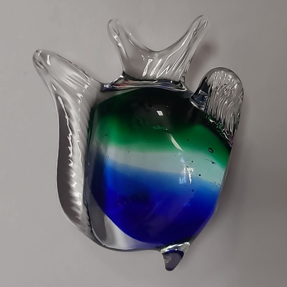 M Design Art Handcraft Blown Glass Green/Blue/Clear Fish Aquarium/ Paperweight - Picture 2 of 6